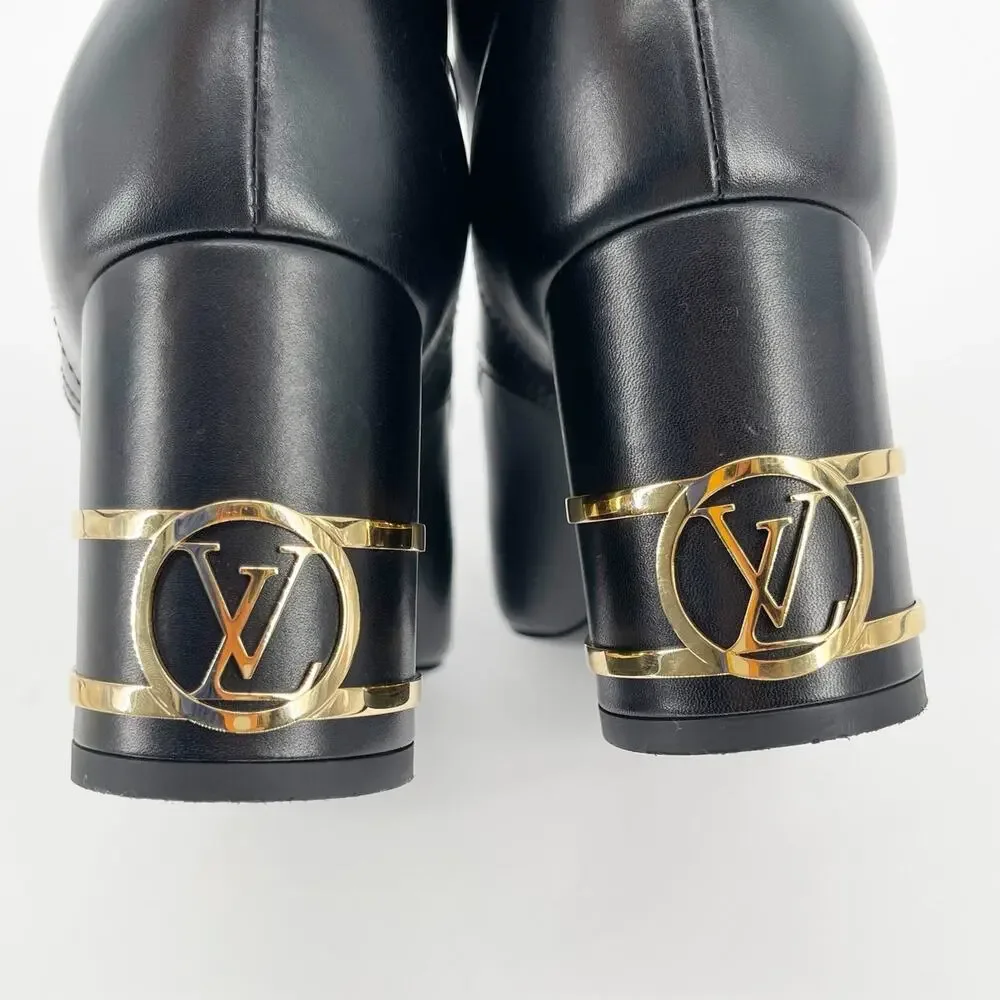 Louis Vuitton 2020 Bliss Black Leather Monogram LV Canvas Ankle Boots EU 37.5 - Picture 11 of 15